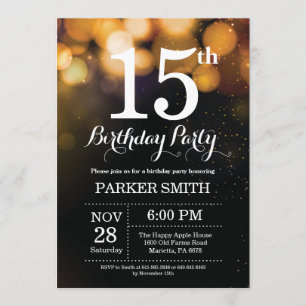 Invitation 15ème Parties scintillantes d'or d'invitation