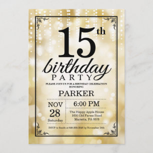 Invitation 15ème Parties scintillantes d'or d'invitation