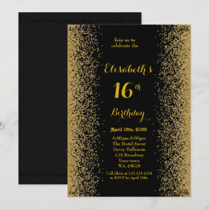 Invitation 16,16 Anniversaire,Parties scintillant,or noir