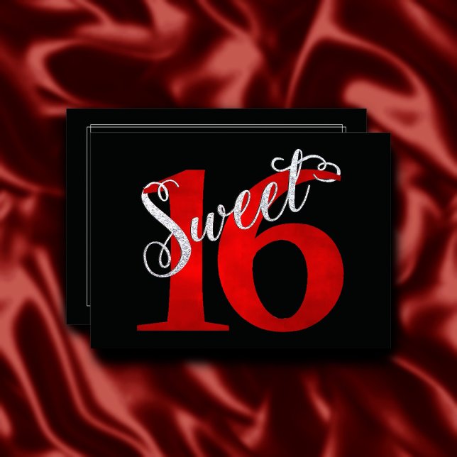 Invitation 16 ans | Aquarelle classique rouge et noire (Créateur téléchargé)