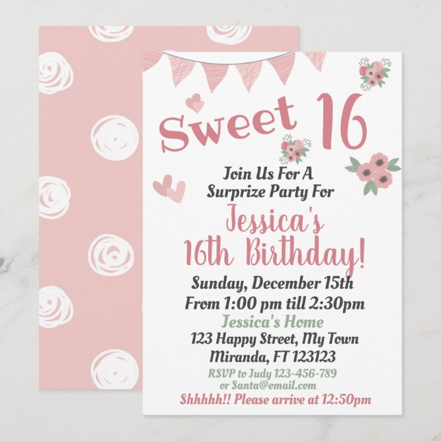 Invitation 16 ans doux (Devant / Derrière)