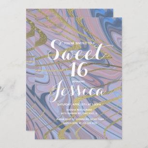 Invitation 16 ans Marbre de coing Liquide bleu rose