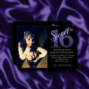 Invitation 16 ans Purple Faux Parties scintillant photo gar
