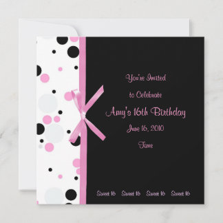 Invitation 16 Pots Polka roses et noirs doux