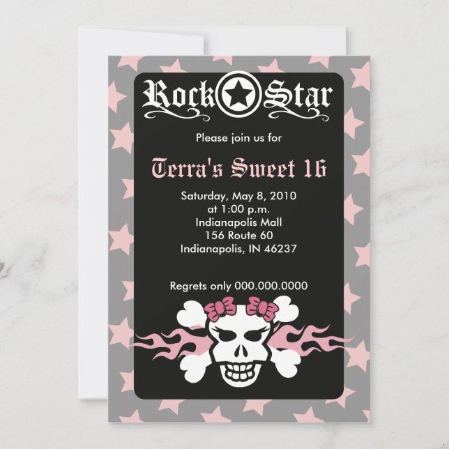 INVITATION 16 SOIXANTE ROCKER DE ROQUETTE À SKULL ANNIVERSAIR (Devant)