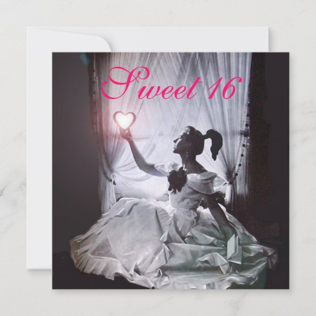 INVITATION 16 SOUFFLE D'ANNIVERSAIRE, FÊTE ROSE FUCHSIA NOIR  (Devant)