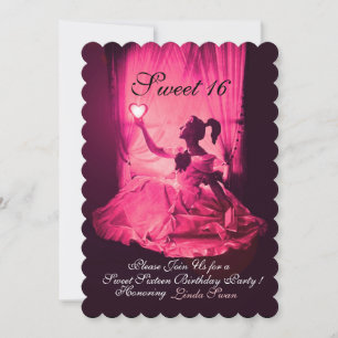 INVITATION 16 SOUFFLE D'ANNIVERSAIRE, FÊTE ROSE FUCHSIA NOIR 