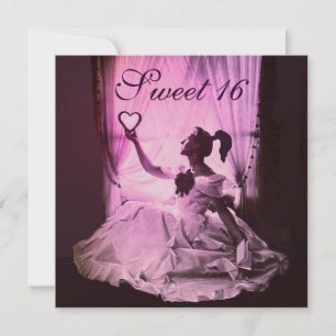 INVITATION 16 SOUFFLE D'ANNIVERSAIRE, FÊTE ROSE FUCHSIA NOIR
