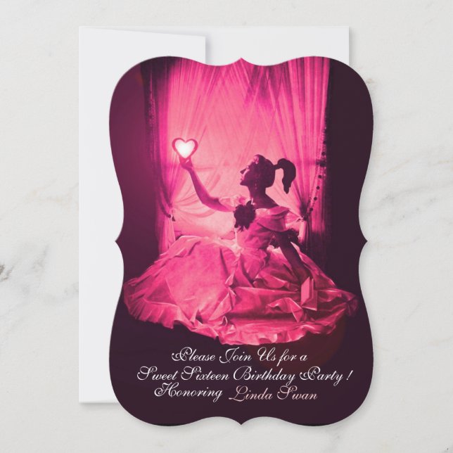 INVITATION 16 SOUFFLE D'ANNIVERSAIRE, FÊTE ROSE FUCHSIA NOIR  (Devant)