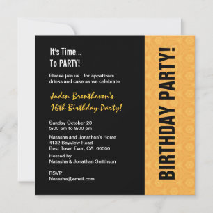 Invitation 16e Ado Anniversaire Moderne Gold and Black V841