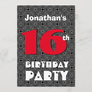 Invitation 16e anniversaire Ado moderne Black White Motif A01