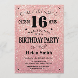 Invitation 16e anniversaire Black and Rose Rose Parties scint