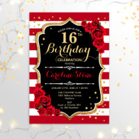 16e anniversaire - Black Gold Red White Stripes Ro