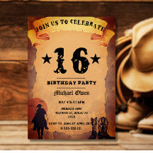 16e anniversaire cowboy vieux papier cheval cheval