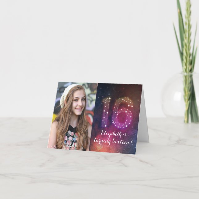 Invitation 16e anniversaire de fête Galaxy Constellations Pho (Devant)