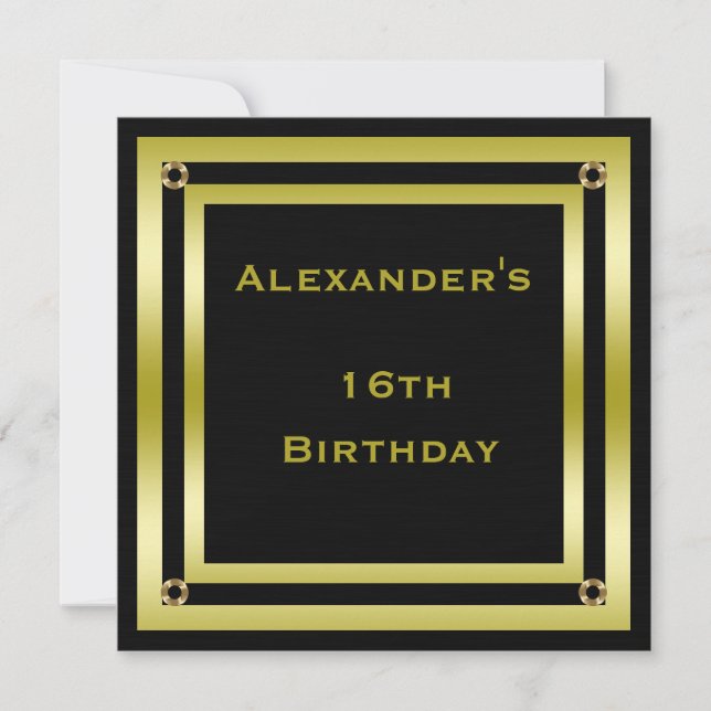 Invitation 16e anniversaire de l'Elegant Black & Gold (Devant)