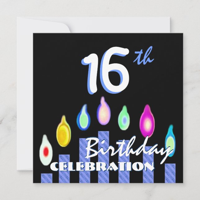 Invitation 16e anniversaire des bougies rayées bleues Recyclé (Devant)