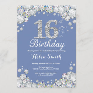 Invitation 16e anniversaire Diamant bleu et argent