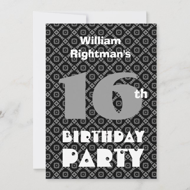 Invitation 16e anniversaire Diamants noirs Ados modernes W704 (Devant)
