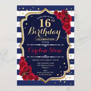 Invitation 16e anniversaire Marine White Stripes R