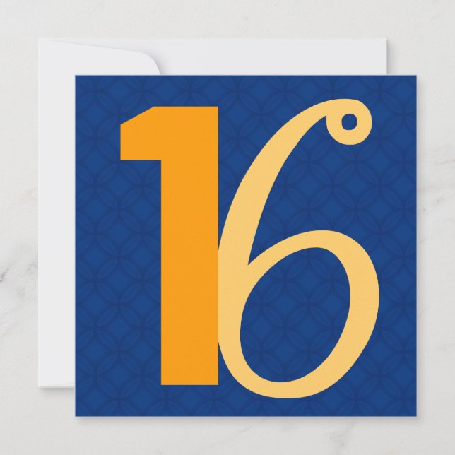 Invitation 16e anniversaire Nombre énorme de bleus et d'or W9 (Devant)