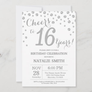 Invitation 16e anniversaire Parties scintillant d'argent Invi