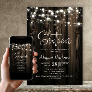 Invitation 16e anniversaire Rustic Wood Party
