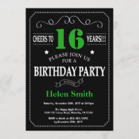 16e anniversaire Tableau noir et vert