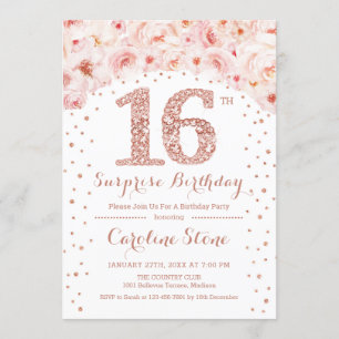 Invitation 16e fête d'anniversaire surprise - Gold de White R