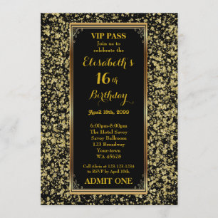 Invitation 16ème, anniversaire 16ème, or de parties