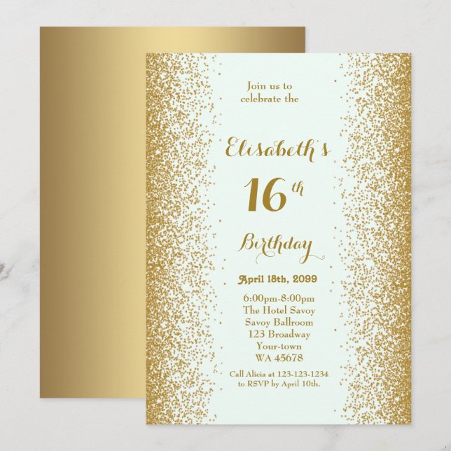 Invitation 16ème, anniversaire 16ème, parties scintillantes, (Devant / Derrière)