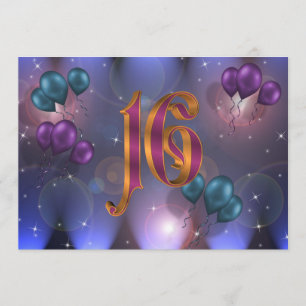 Invitation 16ème Ballons d'invitation de fête d'anniversaire