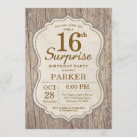 16ème bois d'invitation d'anniversaire de surprise