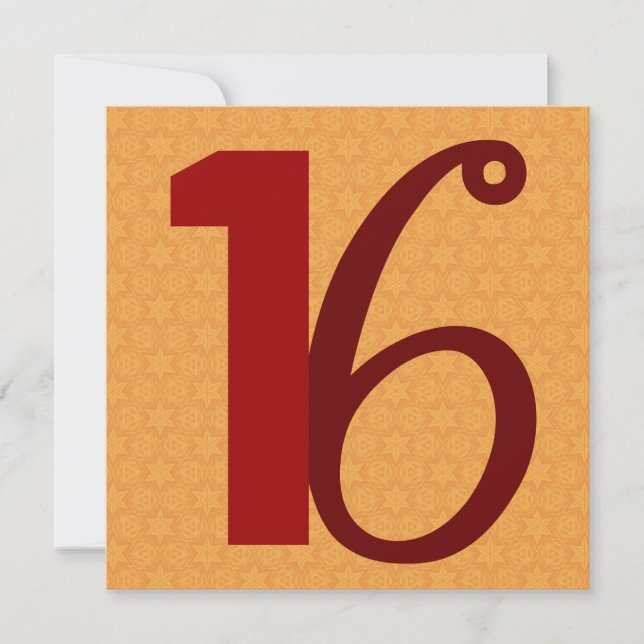 Invitation 16ème Or de nombres importants d'anniversaire et (Devant)