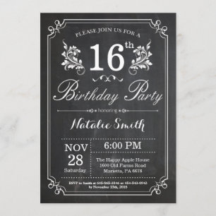 Invitation 16ème Tableau floral d'invitation d'anniversaire