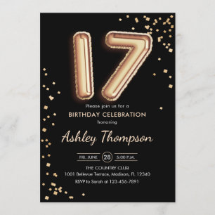 Invitation 17e anniversaire - Ballons d'or noir