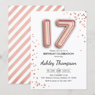 Invitation 17e anniversaire - Ballons d'or Rose