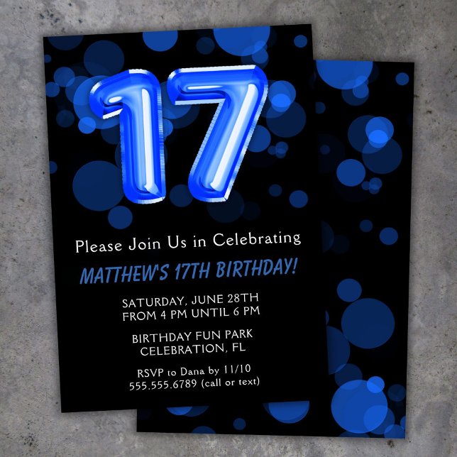 Invitation 17e anniversaire Ballons Enfants Blue Boy Party (Créateur téléchargé)