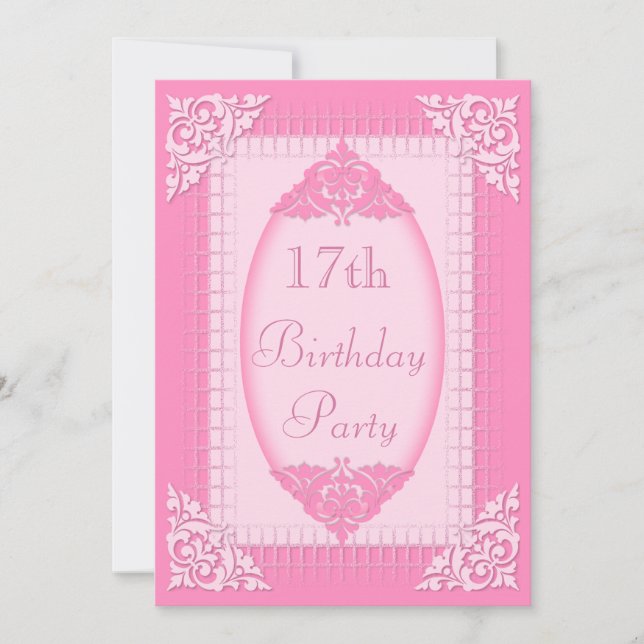 Invitation 17e anniversaire d'élégance rose fille (Devant)