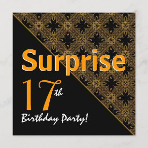 Invitation 17e anniversaire surprise Diagonal noir et or