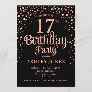 Invitation 17e fête d'anniversaire - Black & Rose Gold