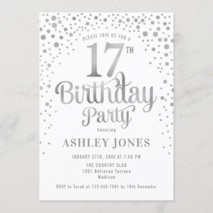 Invitation 17e fête d'anniversaire - Blanc & Argent