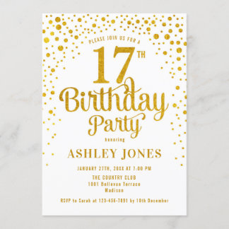 Invitation 17e fête d'anniversaire - Blanc & Or
