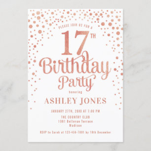 Invitation 17e fête d'anniversaire - Gold blanc et Rose