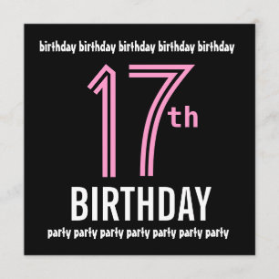 Invitation 17e fête d'anniversaire Numéro moderne noir et cou