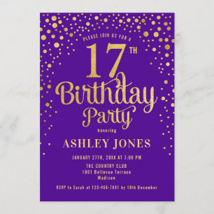 Invitation 17e fête d'anniversaire - Purple & Gold
