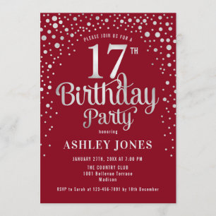 Invitation 17e fête d'anniversaire - Rouge & Argent