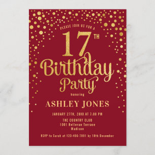 Invitation 17e fête d'anniversaire - Rouge & Or