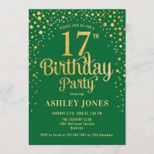 Invitation 17e fête d'anniversaire - Vert & Or