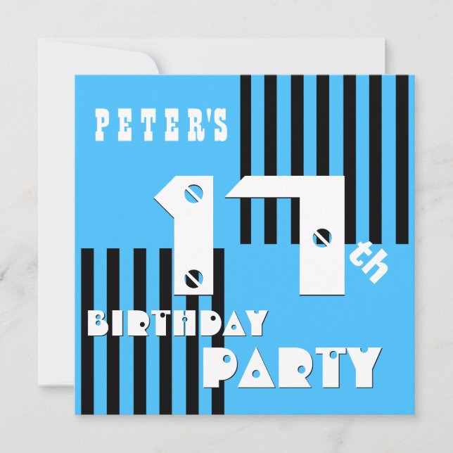 Invitation 17e ou n'importe quel Anniversaire Grandes Moderne (Devant)